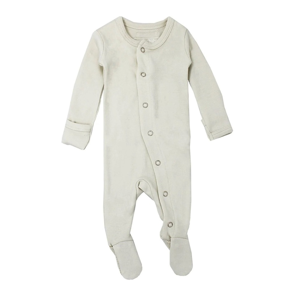 UNISEX Organic Snap Footie Pajamas in color STONE 0-3 months